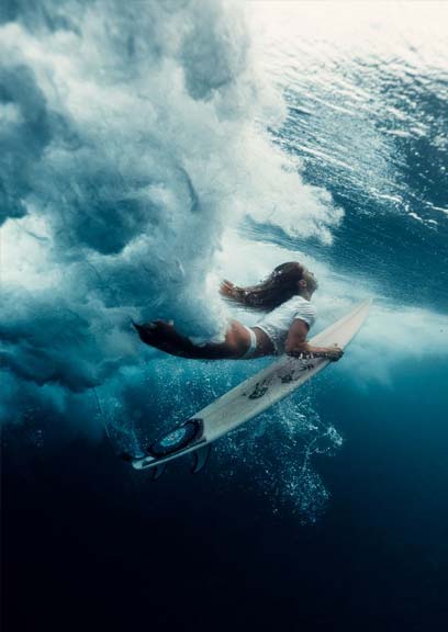 Female surfer underwater